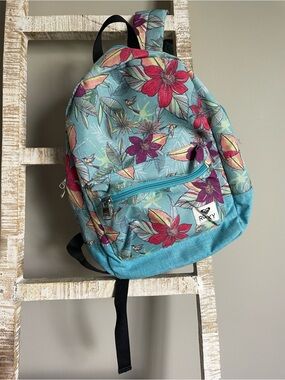 Roxy Teal Floral Mini Backpack with Pink & Purple Blooms